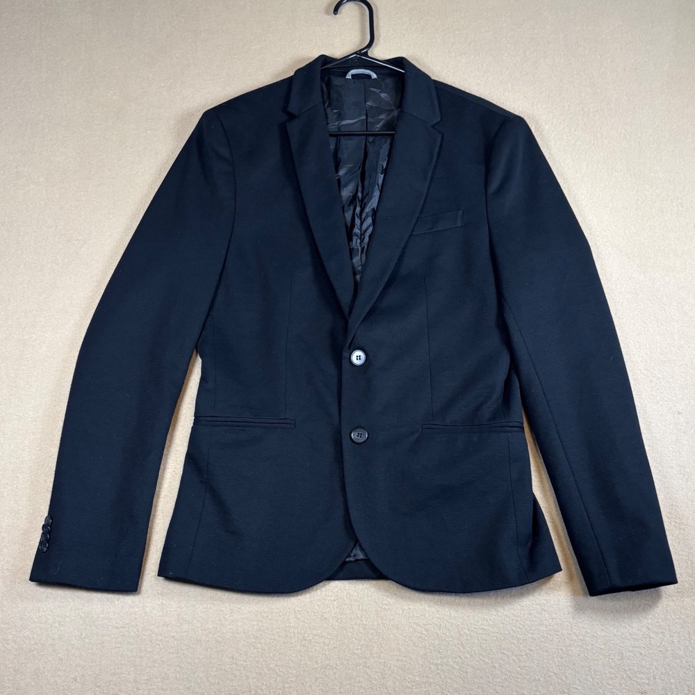 Zara Man Basic Blazer Mens Medium Black Slim Fit Two Button Suit Jacket